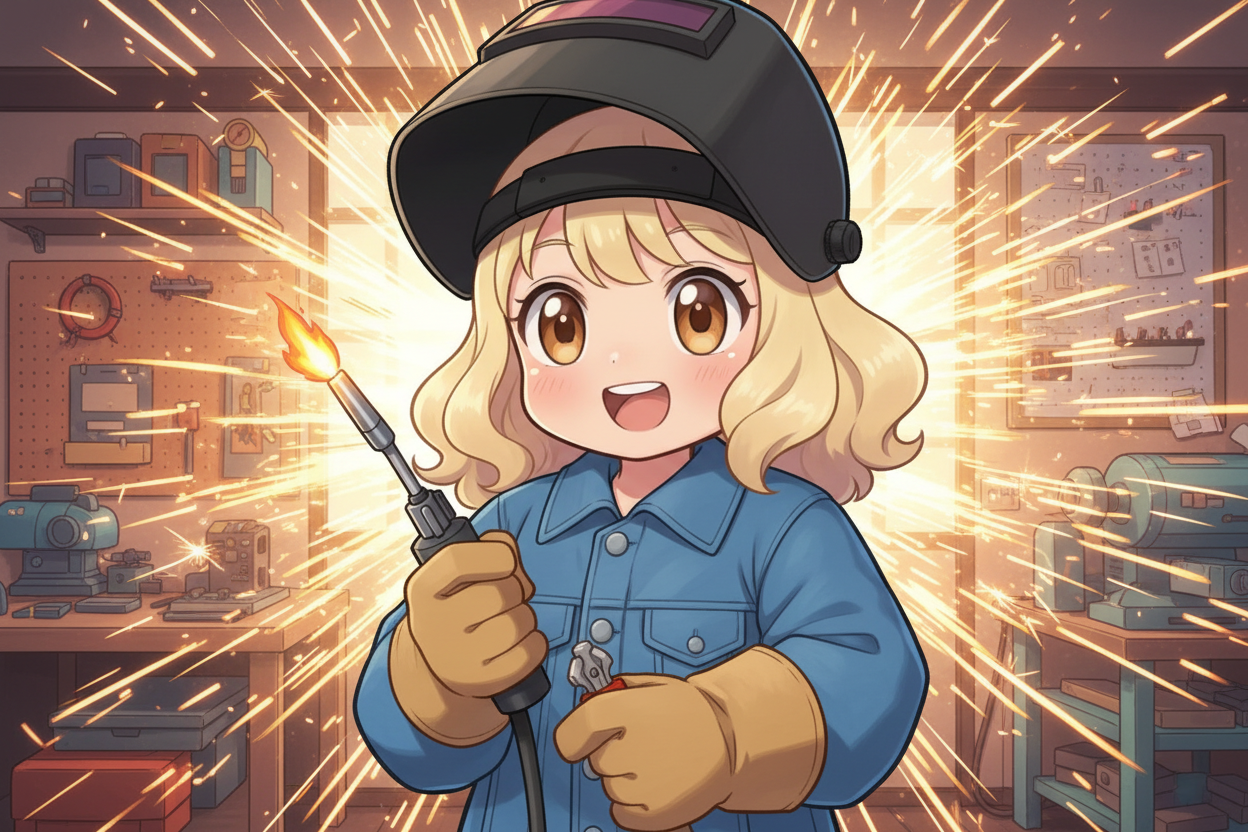 Anime Pokémon-style blonde girl welder